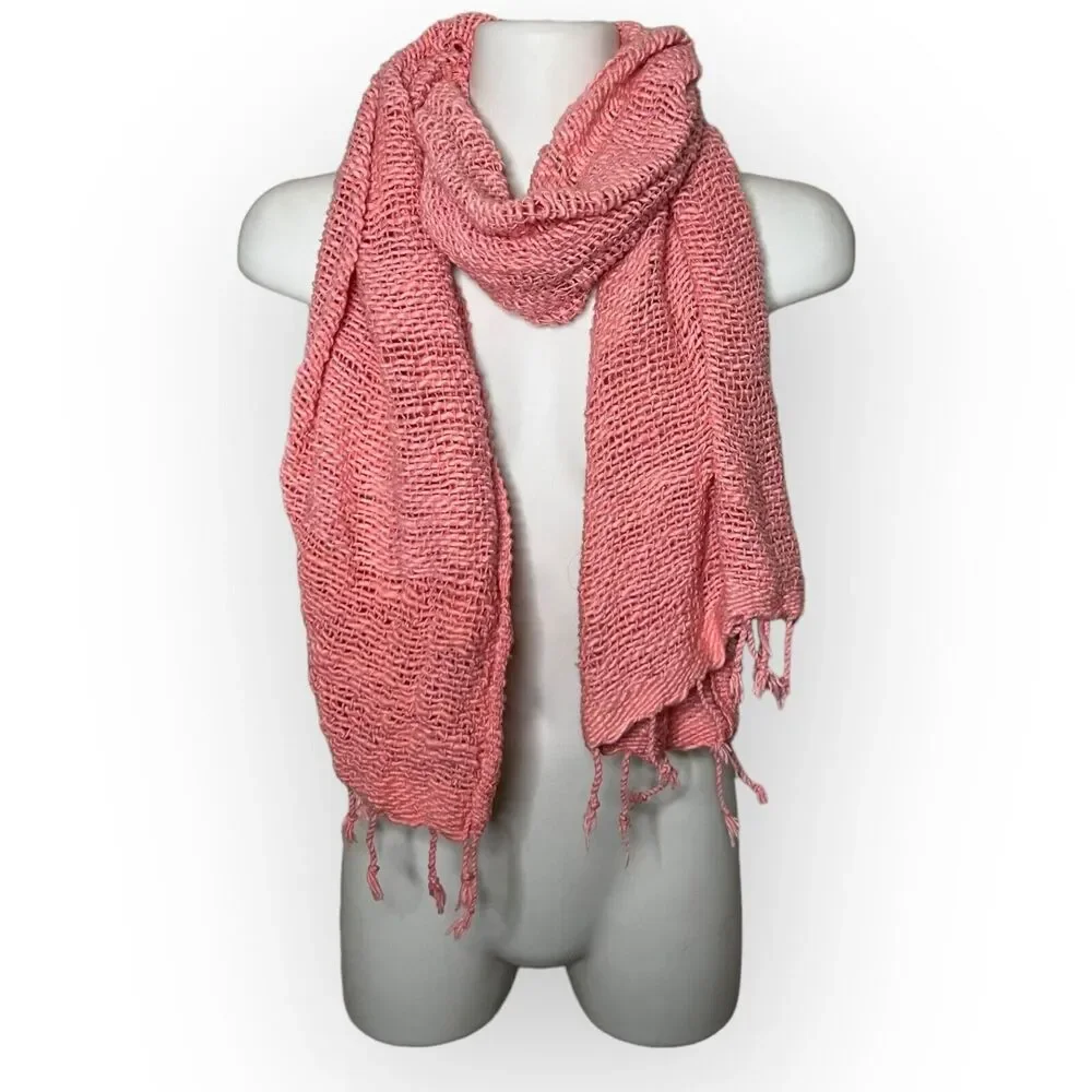 Vance Kitira Women's Woven Pink Cotton Scarf Shawl Wrap With Fringe One Size
